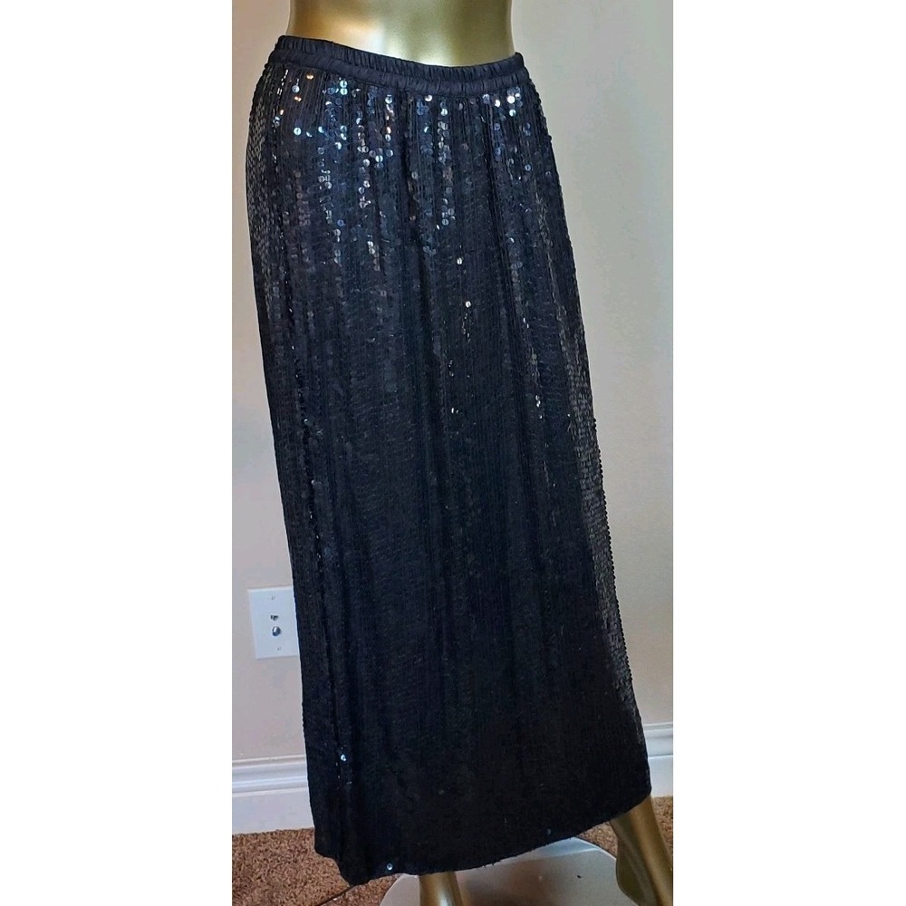 Jean for Joseph Le Bon Black Silk Maxi‎ Sequinced & Beaded Skirt Back Slit Sz M